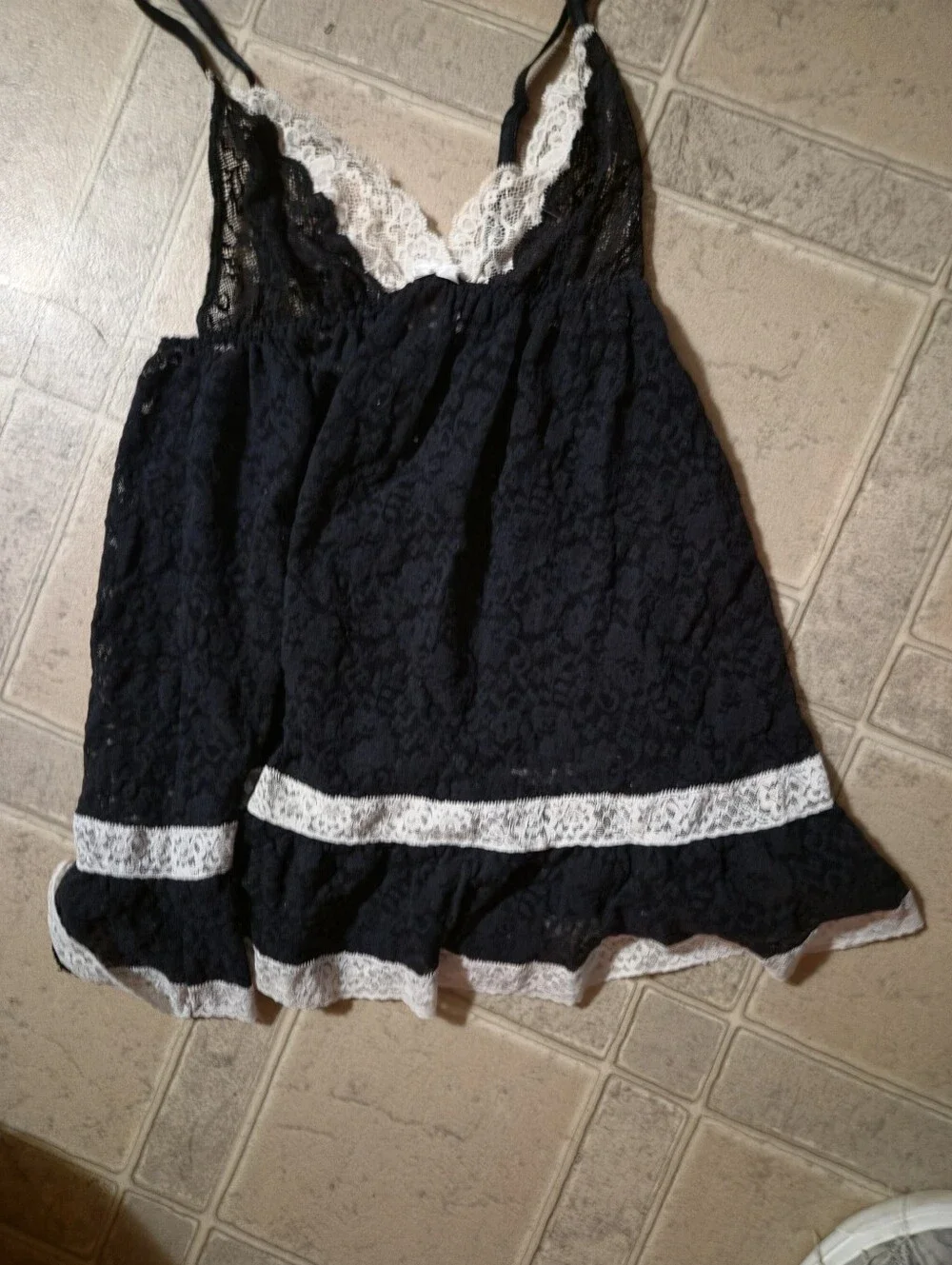 Victorias SBlack Lace Chemise with White Lace Trim - Women Intimates & Sleepwear